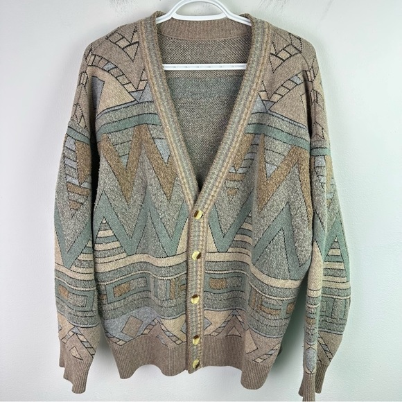 LAMBSWOOL Blend Geometric Patterned Button Cardigan Jacket XL - Picture 6 of 6